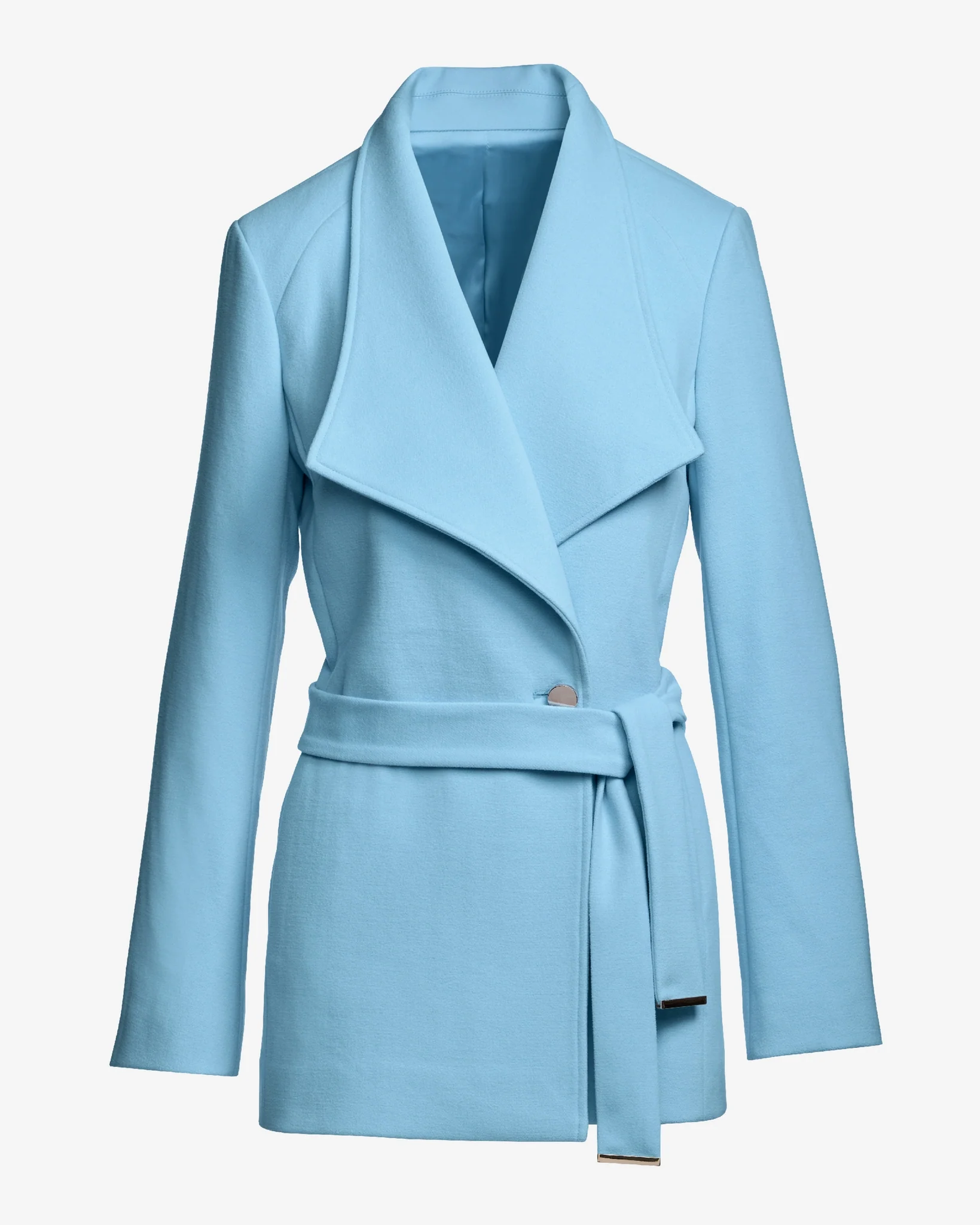 Chic Tie Waist Fully Lined Hip Length Coat Airy Blue - Mycitystee
