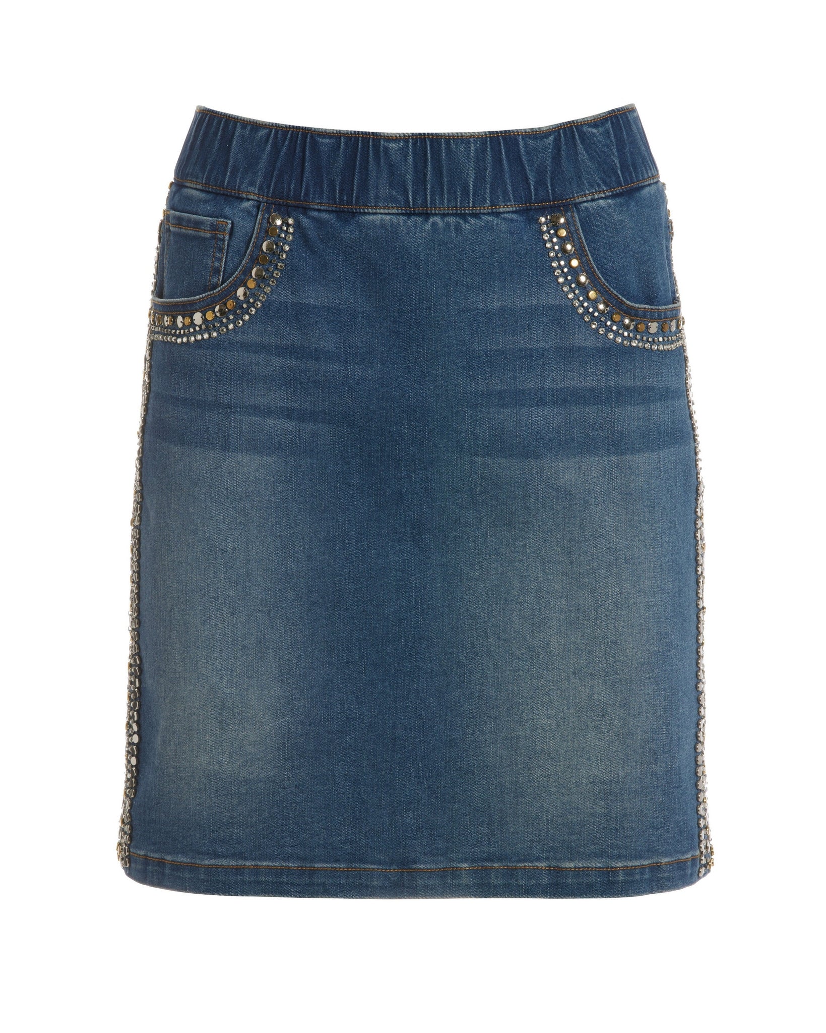 Studded Pull-On Denim Skort Medium Wash - Mycitystee