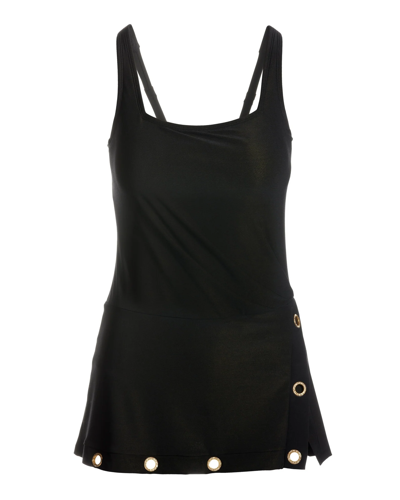 Crystal Grommet Square-Neck Swim Dress Black - Mycitystee