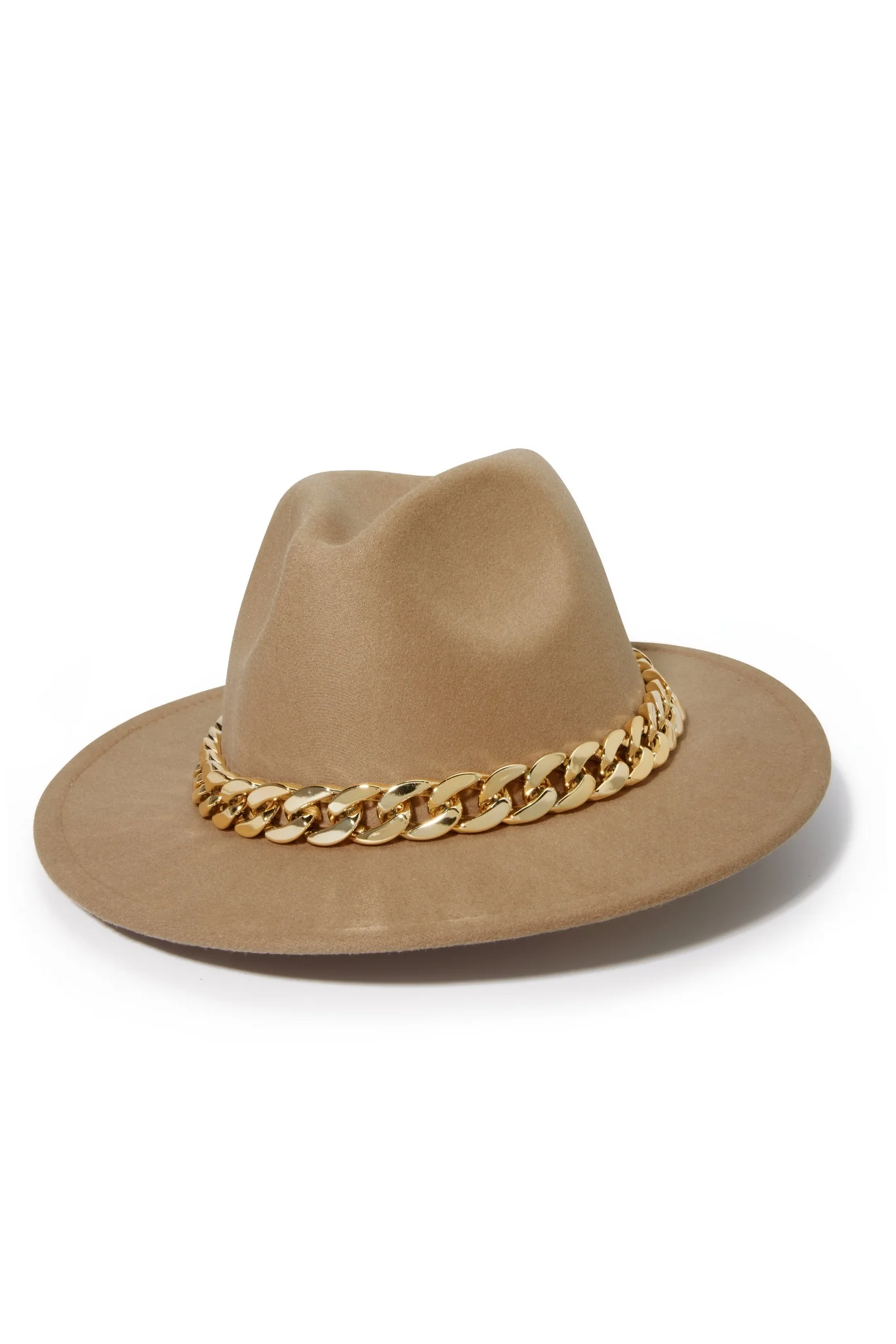 Chain Wide Brim Hat Camel - Mycitystee