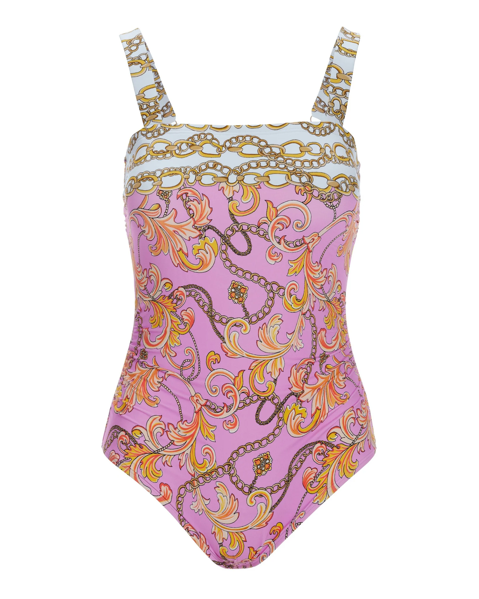 Swim Sense Filigree Status Square Neck One Piece Pink - Mycitystee