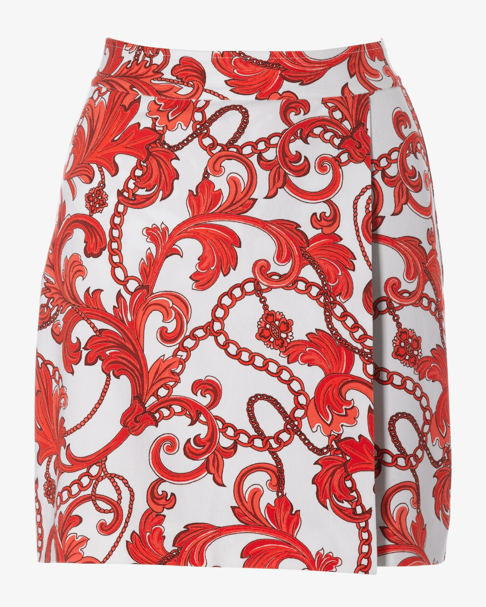 Summer Scrolls Print Twill Pull On Wrap Skort Red - Mycitystee