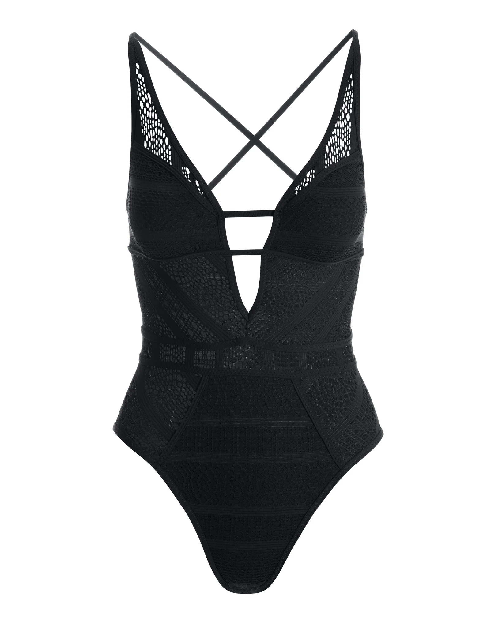 Plunge Crochet One-Piece Black - Mycitystee