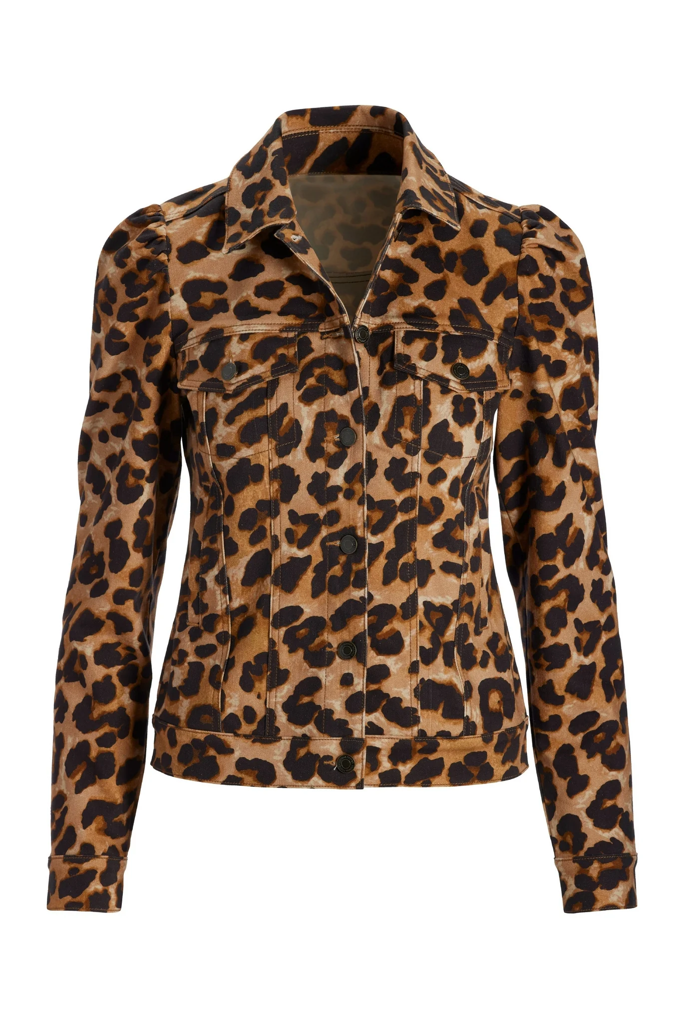 Exploded Cheetah Print Denim Puff-Sleeve Jacket Neutral - Mycitystee