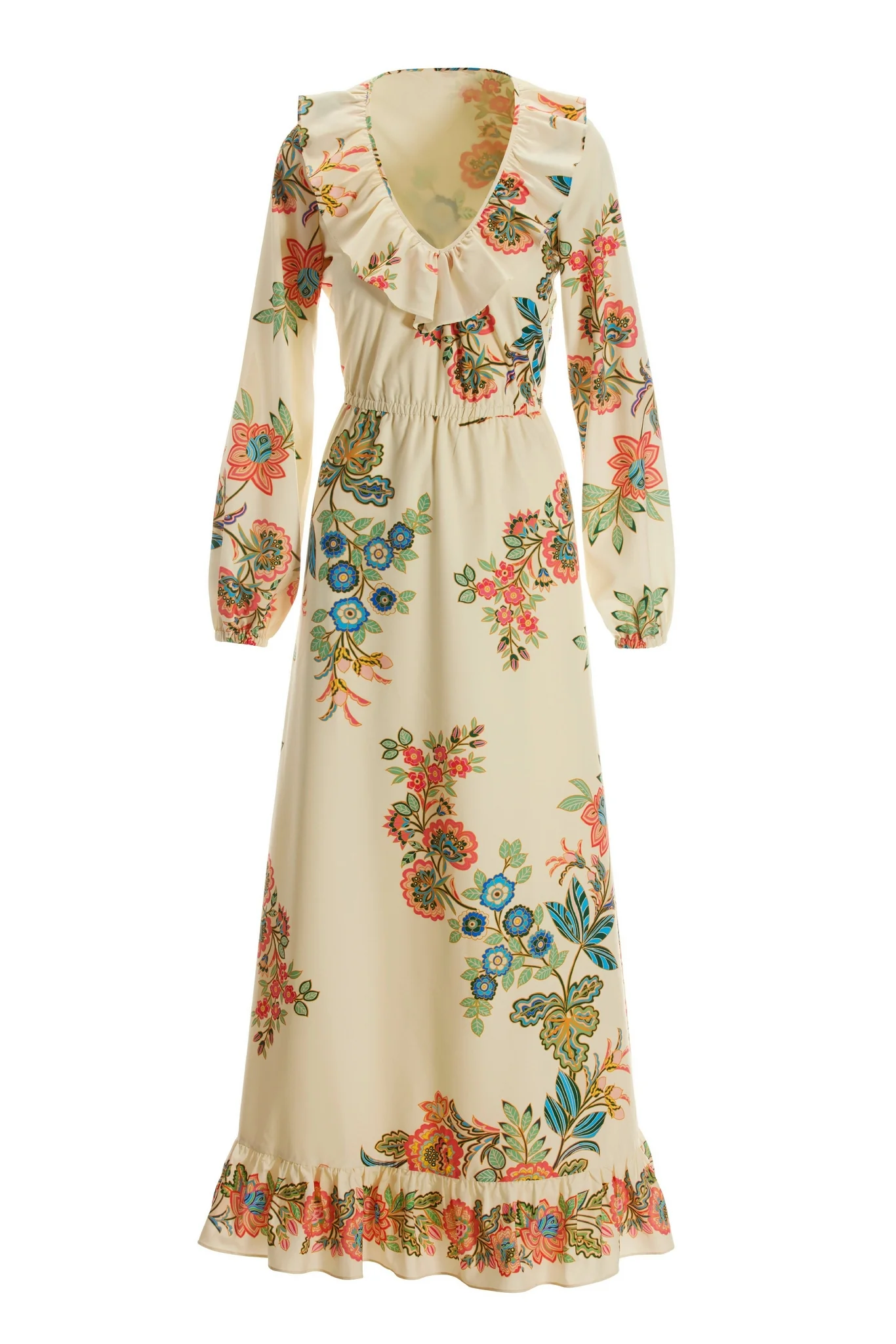 Boho Floral Neckline Ruffle Maxi Multi - Mycitystee