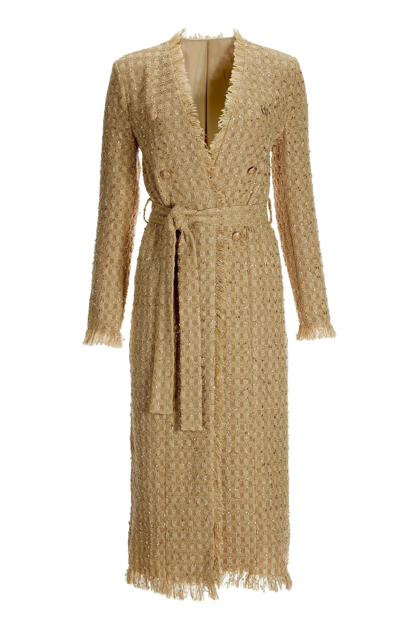 Double Breasted Tweed Duster Gold - Mycitystee