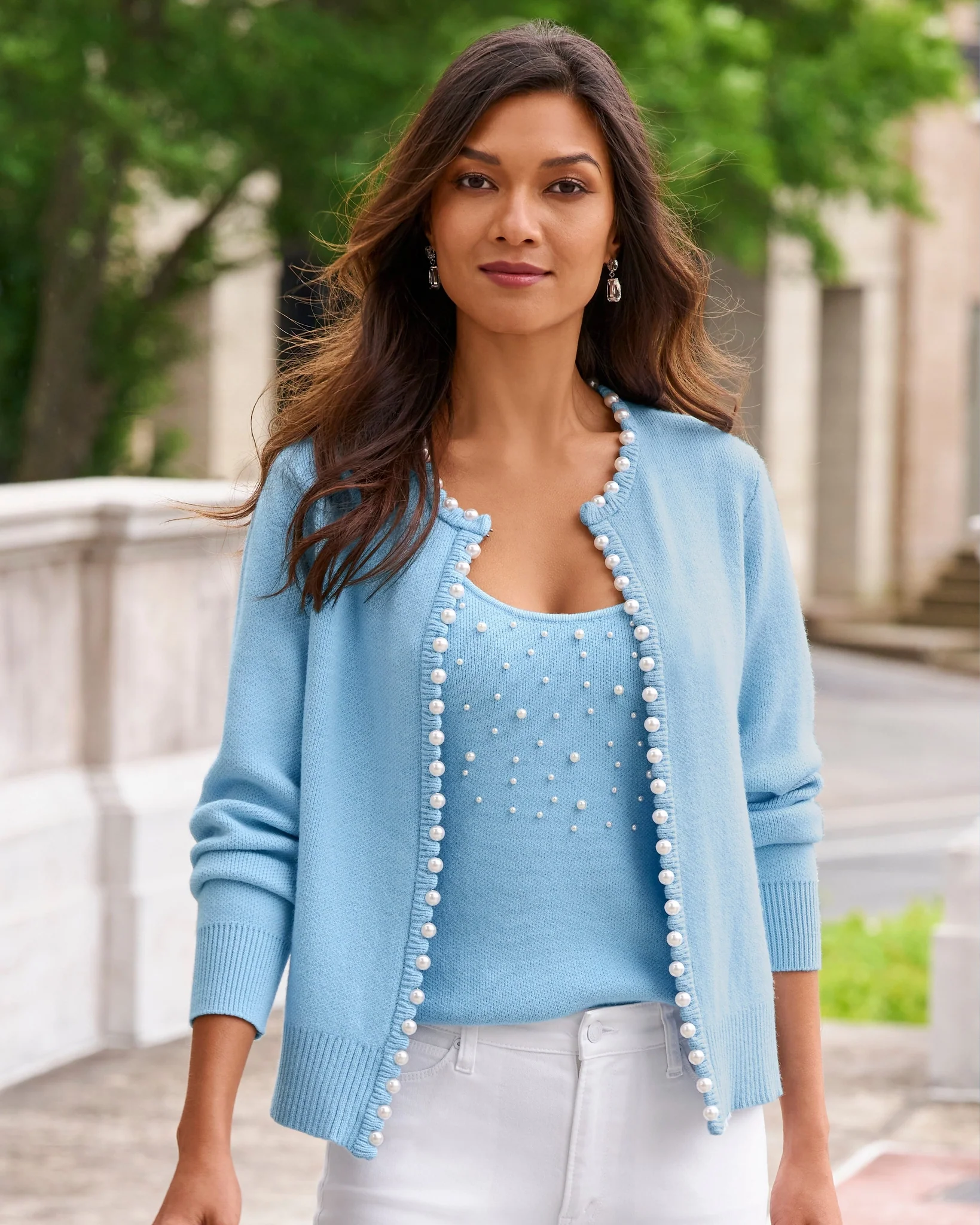 Pearl Trim Cardigan Airy Blue - Mycitystee