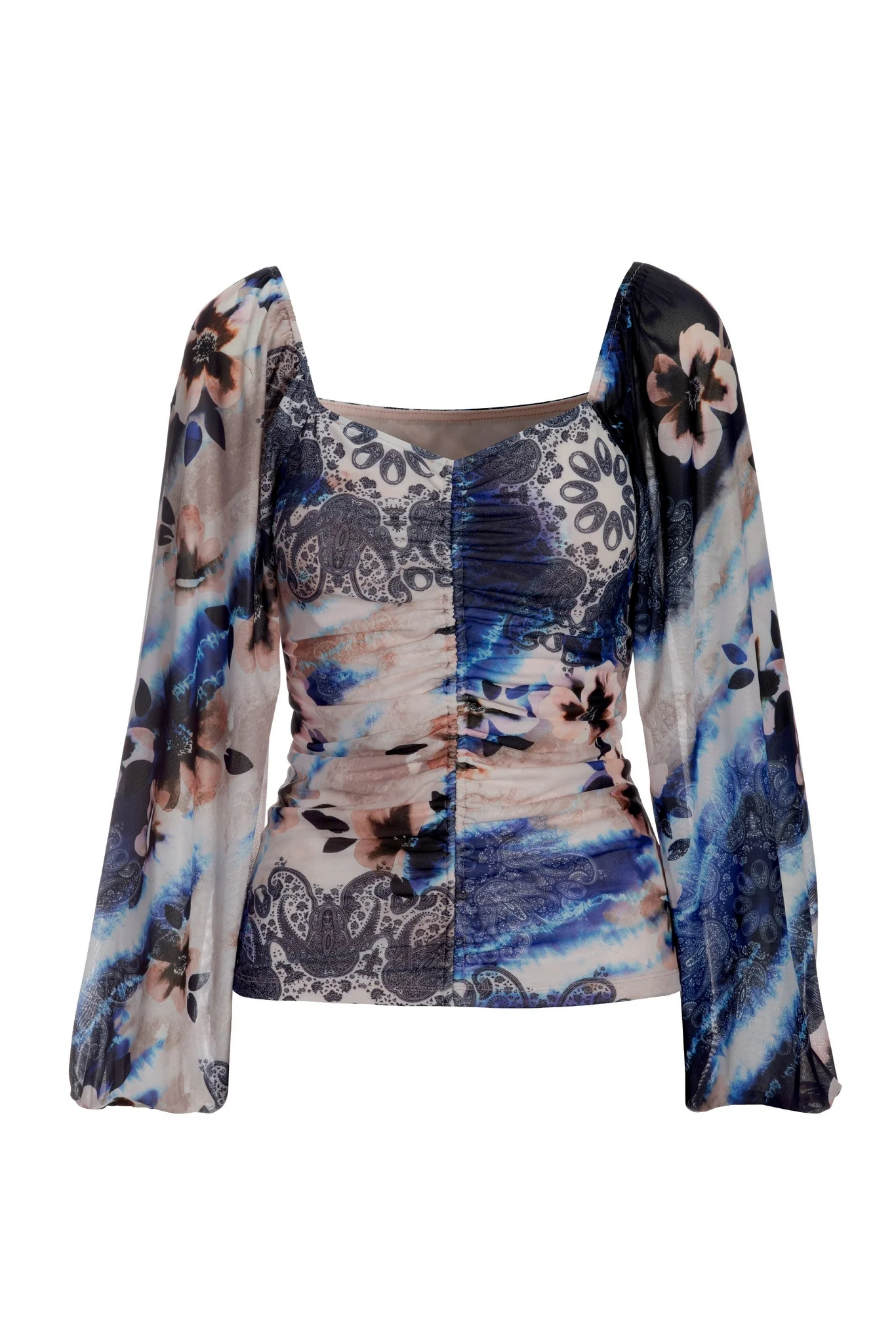 Floral Paisley Ruched Mesh Top Multi - Mycitystee